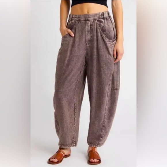 NWOT Free People High Road pull on barrel pants walnut linen blend medium - Picture 3 of 7